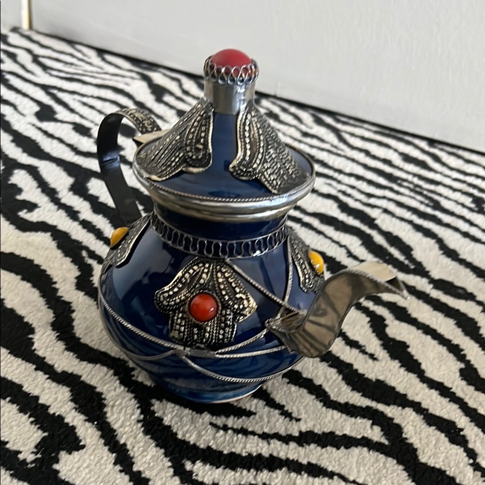 Blue and Silver Decorative Teapot